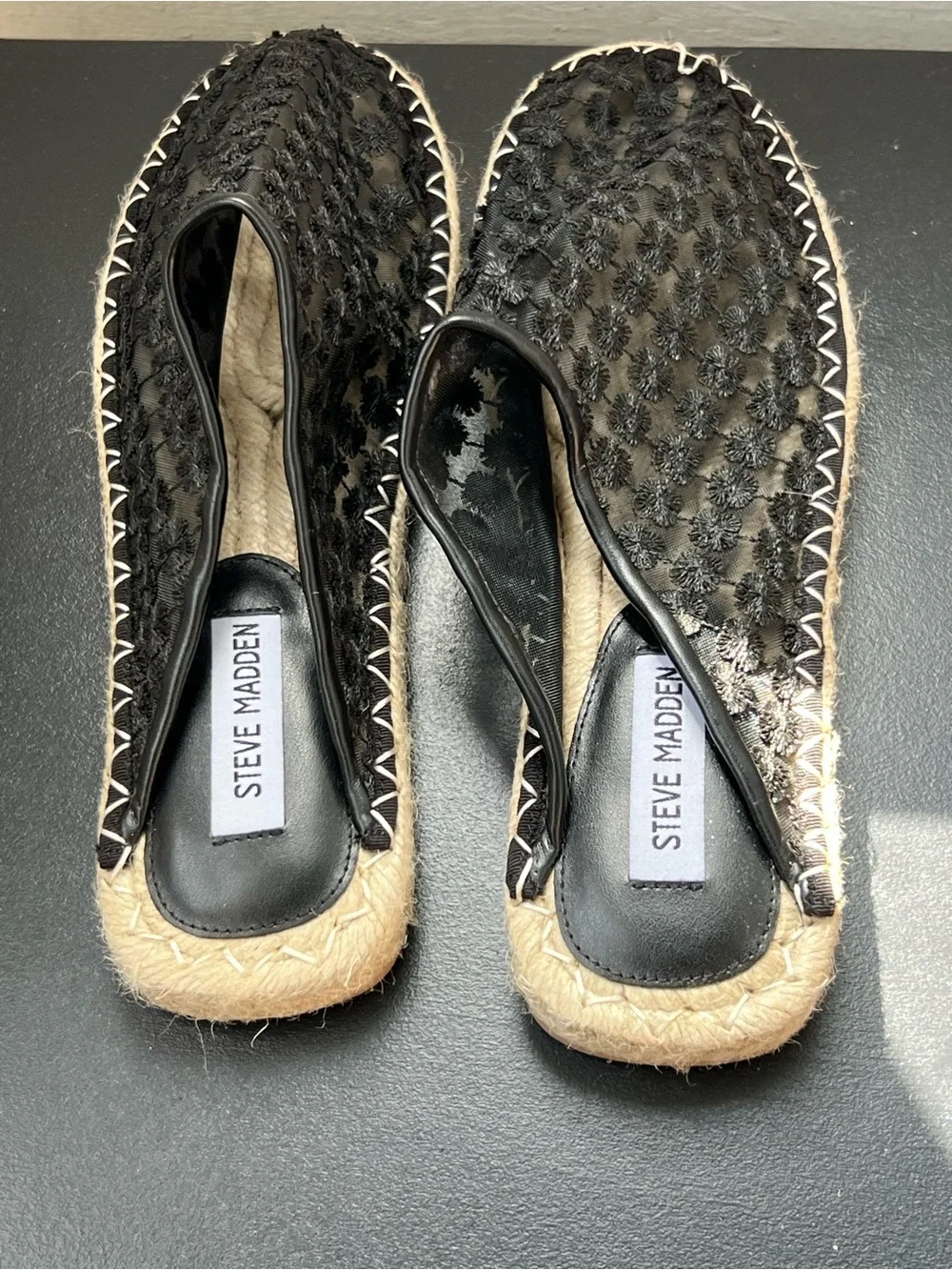 Steve Madden Black Embroidered Espadrille Slide
